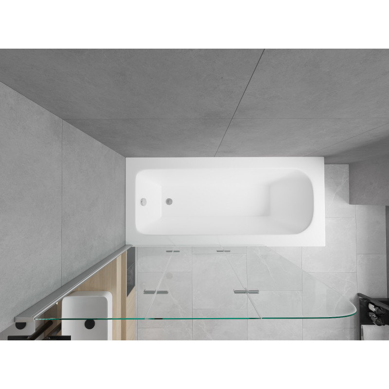 Mexen Vega stačiakampė vonia 170 x 70 cm su apdaila ir trijų dalių širma 120 cm, permatoma, chrom - 550117070X9012030100
