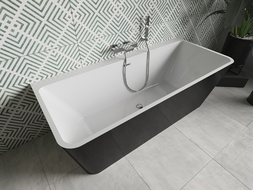 Mexen Volta laisvai stovinti prie sienos vonia 150 x 75 cm, balta/juoda, chromuota perpylimas - 51131507575-01