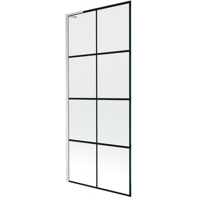 Mexen Next L vonios užuolaida, 1-duris, 80 x 150 cm, juodas tinklelis, šlifuotas nikelis - 895-080-000-03-77-97