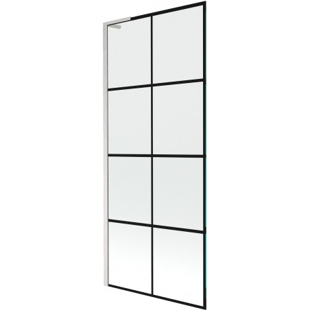 Mexen Next L vonios užuolaida, 1-duris, 80 x 150 cm, juodas tinklelis, šlifuotas nikelis - 895-080-000-03-77-97