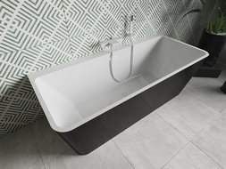 Mexen Volta laisvas prie sienos statomas vonia 150 x 75 cm, balta/juoda, balta perpildymo anga - 51131507575-20