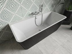 Mexen Volta laisvai stovinti prie sienos vonia 170 x 75 cm, balta/juoda, chromuotas persipylimas - 51131707575-01