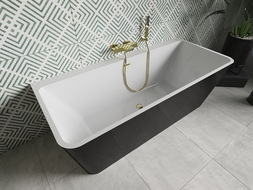 Mexen Volta laisva prie sienos vonia 150 x 75 cm, balta/juoda, auksinis perpiltas - 51131507575-50