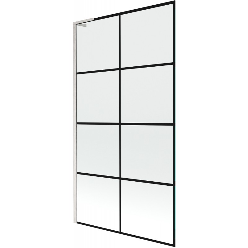 Mexen Next L vonios ekranas vienasparinis 100 x 150 cm, juodas tinklelis, šlifuotas nikelis - 895-100-000-03-77-97