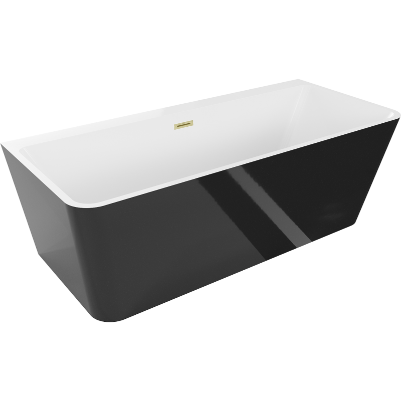 Mexen Volta laisvai stovinti prie sienos vonia 170 x 75 cm, balta/juoda, auksinis šlifuotas persipylimas - 51131707575-55