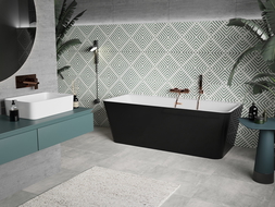 Mexen Volta vonios kambarys prie sienos 150 x 75 cm, balta/juoda, šlifuoto vario perpildymas - 51131507575-65