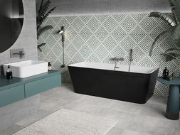 Mexen Volta laisvas prie sienos montuojamas vonia 170 x 75 cm, balta/juoda, gun metal perteklius - 51131707575-95