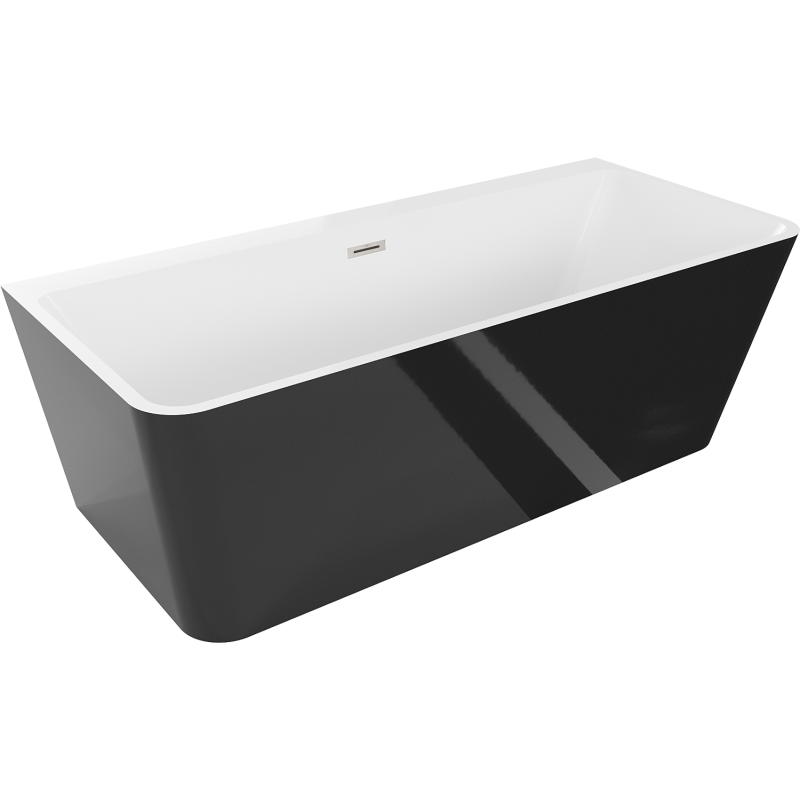 Mexen Volta laisvai stovinti stačiakampė vonia, 170 x 75 cm, balta/juoda, šepečiu nikeliu padengtas perpylimas - 51131707575-97