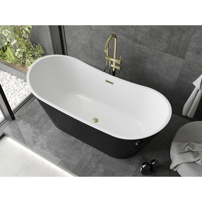 Mexen Montana laisvai pastatoma vonia 180 x 90 cm, balta/juoda, auksinis šlifuotas persipylimas - 52011809075-55