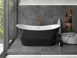 Mexen Montana laisvai pastatoma vonia 180 x 90 cm, balta/juoda, šlifuoto vario perpildymo anga - 52011809075-65