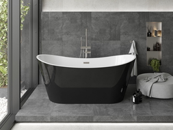 Mexen Montana laisvai pastatoma vonia 180 x 90 cm, balta/juoda, šlifuotas nikelis - 52011809075-97