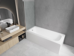 Mexen Vega stačiakampė vonia 150 x 70 cm su apdaila ir vieno sparno pertvara 75 cm, skaidri, chromuota - 550115070X9007510100