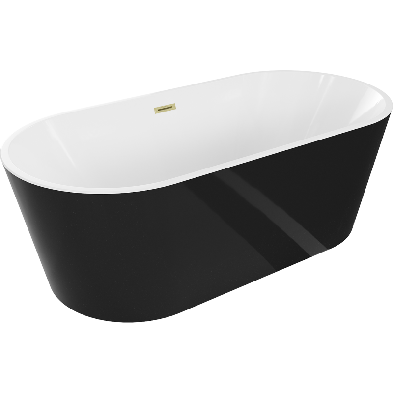 Mexen Luna laisvai stovinti vonia 160 x 75 cm, balta/juoda, auksinis šlifuotas perpildymas - 52031607575-55