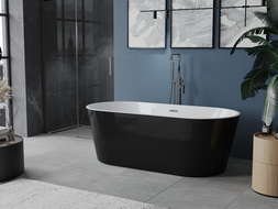 Mexen Luna laisvai pastatoma vonia 150 x 75 cm, balta/juoda, gun gray šlifuota perpylimo - 52031507575-66
