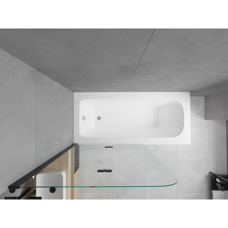 Mexen Vega stačiakampė vonia 180 x 80 cm su apdaila ir dviejų dalių 80 cm paravanu, skaidri, juoda - 550118080X9008027000
