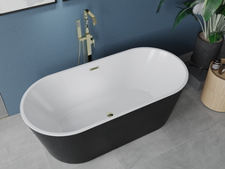 Mexen Luna laisvos formos vonia 170 x 80 cm, balta/juoda, auksinė perlaida - 52031708075-50