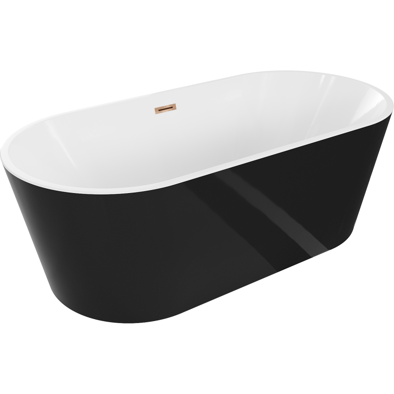Mexen Luna laisvai pastatoma vonia 180 x 80 cm, balta/juoda, perpylimas rožinis auksas - 52031808075-60