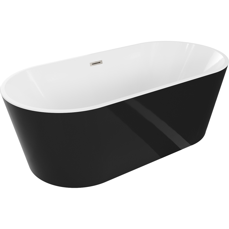 Mexen Luna laisvai pastatoma vonia 170 x 80 cm, balta/juoda, šlifuotas nikelio perpylimas - 52031708075-97