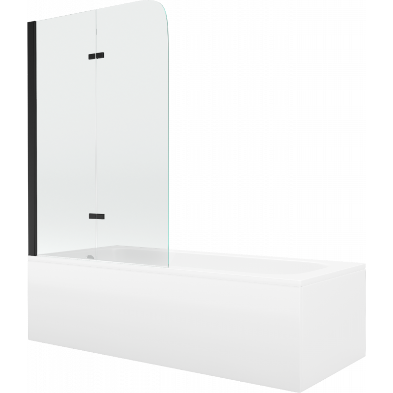 Mexen Vega stačiakampė vonia 180 x 80 cm su apdaila ir dviejų dalių pertvara 100 cm, skaidri, juoda - 550118080X9010027000