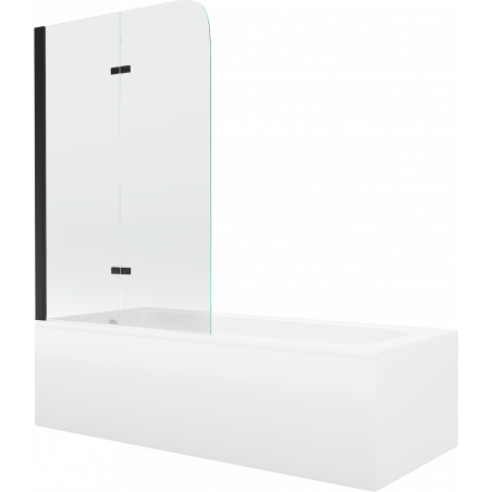 Mexen Vega stačiakampė vonia 180 x 80 cm su apdaila ir dviejų dalių pertvara 100 cm, skaidri, juoda - 550118080X9010027000
