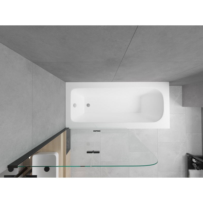 Mexen Vega stačiakampė vonia 180 x 80 cm su apdaila ir dviejų dalių pertvara 100 cm, skaidri, juoda - 550118080X9010027000