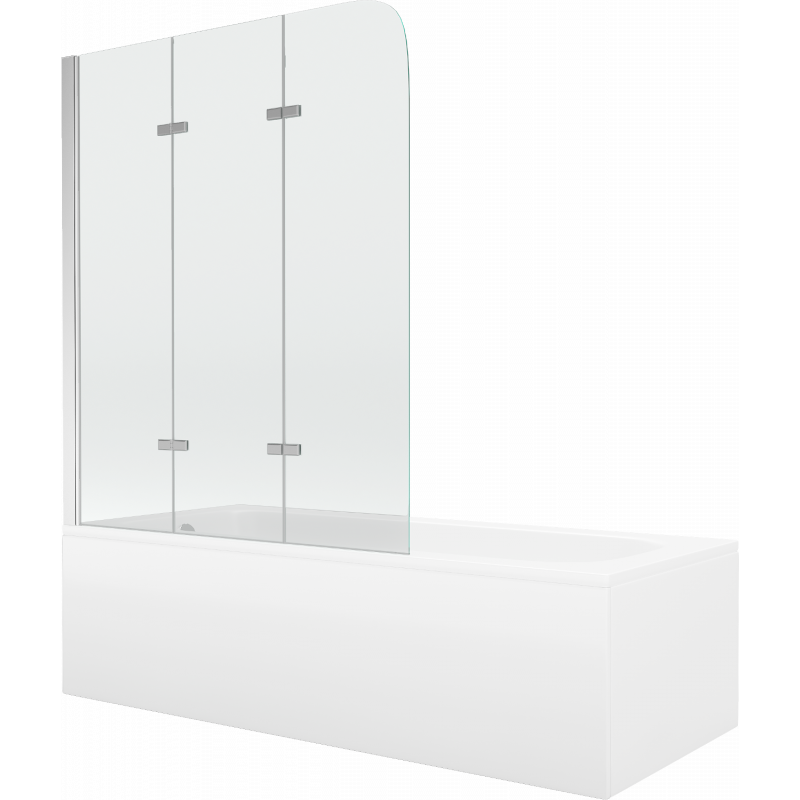 Mexen Vega stačiakampė vonia 180 x 80 cm su apdaila ir 3 dalių 120 cm ekranu, skaidrus, chromas - 550118080X9012030100