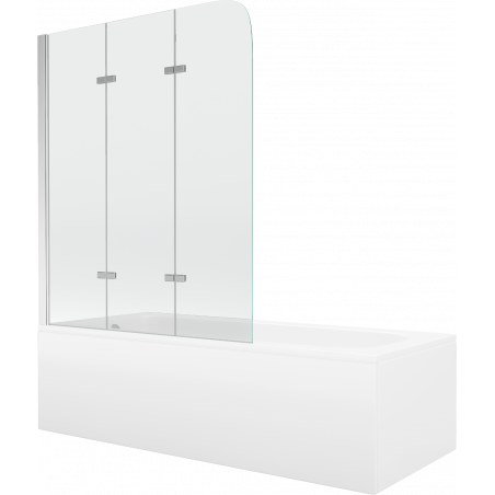 Mexen Vega stačiakampė vonia 180 x 80 cm su apdaila ir 3 dalių 120 cm ekranu, skaidrus, chromas - 550118080X9012030100
