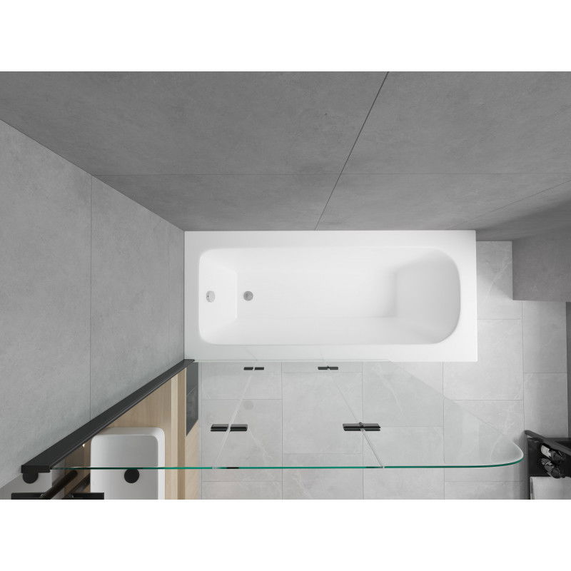 Mexen Vega stačiakampė vonia 180 x 80 cm su apdaila ir 3 dalių širma 120 cm, skaidri, juoda - 550118080X9012037000