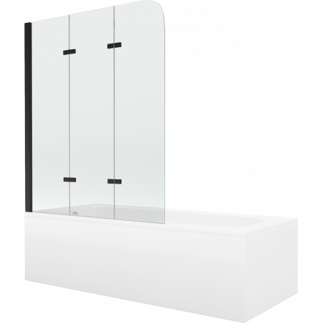 Mexen Vega stačiakampė vonia 180 x 80 cm su apdaila ir 3-dalių širma 120 cm, skaidri, juoda - 550118080X9012037000