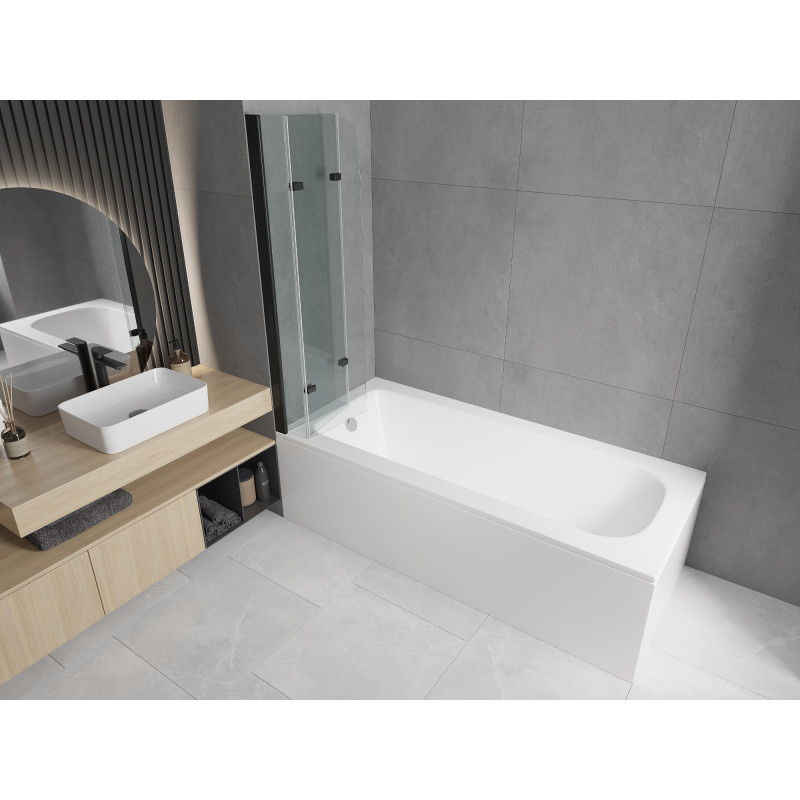 Mexen Vega stačiakampė vonia 180 x 80 cm su apdaila ir 3 dalių ekranu 120 cm, permatomas, juodas - 550118080X9012037000