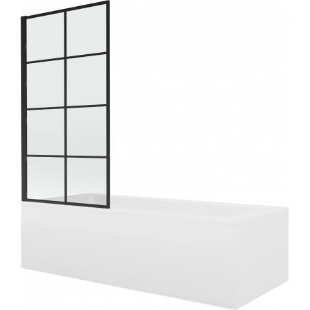 Mexen Vega stačiakampė vonia 180 x 80 cm su apdaila ir 1-durų 80 cm širma, juodas raštas fix - 550118080X9308007077