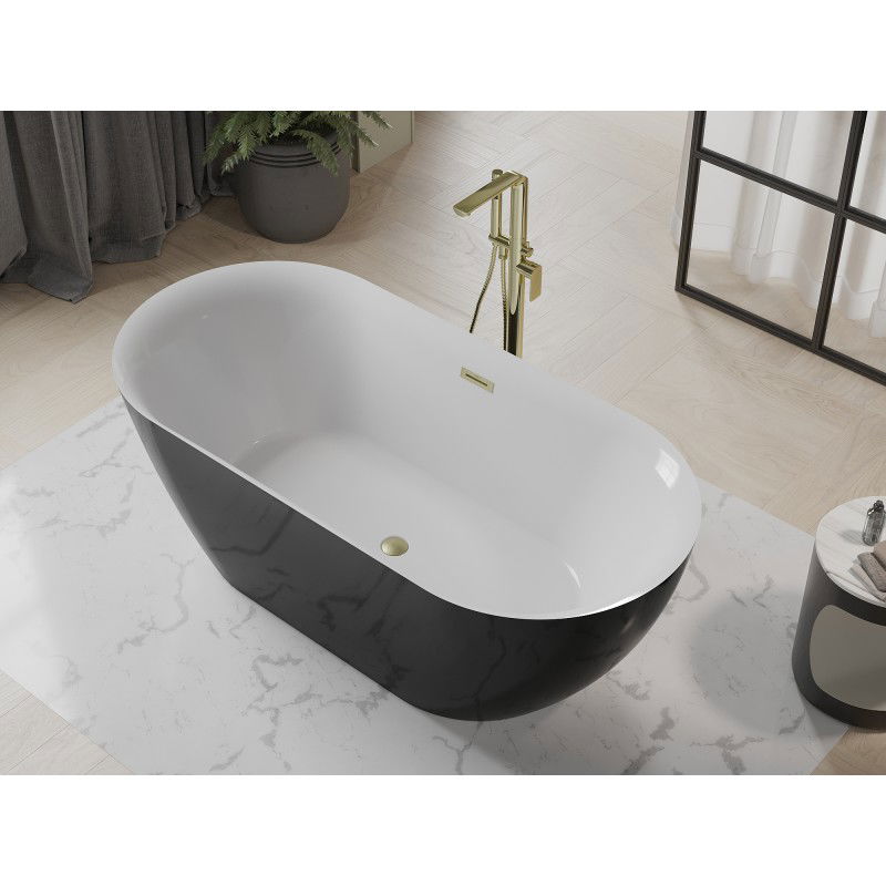 Mexen Roxy laisvai pastatoma vonia 170 x 80 cm, balta/juoda, aukso spalvos valytu pertekliumi - 51201708075-55