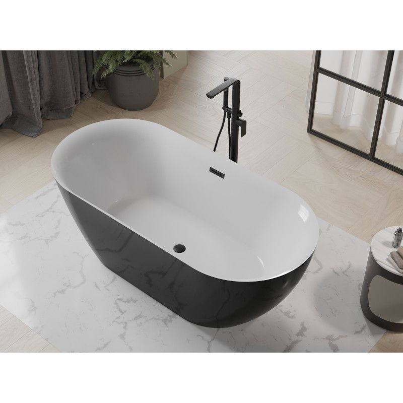 Mexen Roxy laisvai stovinti vonia, 170 x 80 cm, balta/juoda, juodas persipylimas - 51201708075-70