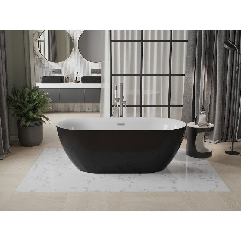 Mexen Roxy laisvai pastatoma vonia 170 x 80 cm, balta/juoda, šlifuotas nikelis - 51201708075-97