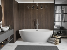Mexen Bilbao laisvai stovinti vonia 180 x 90 cm, balta, perpildymo gun gray šukuotas - 51311809000-66