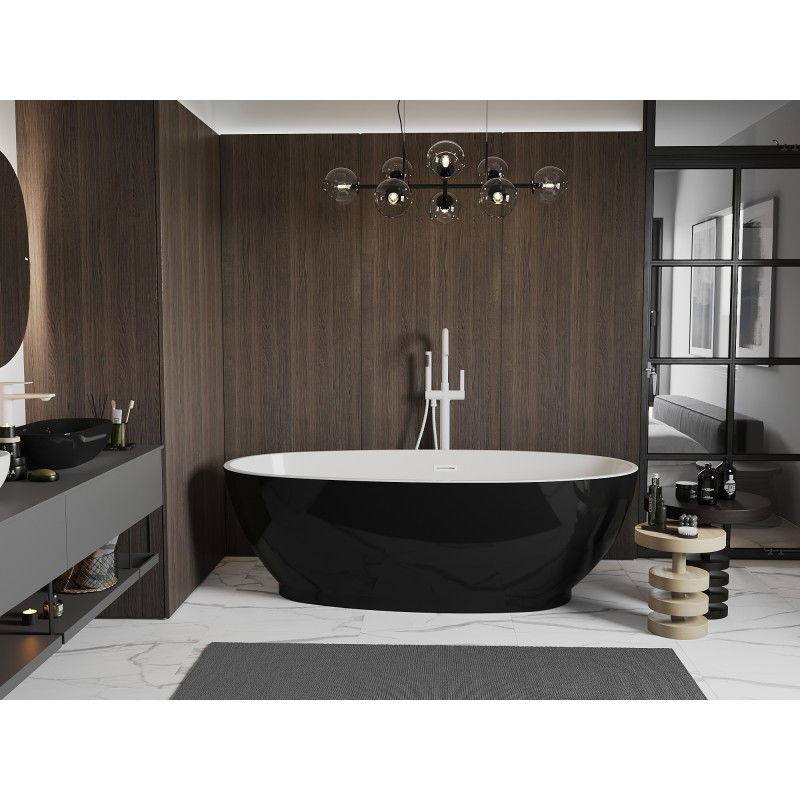 Mexen Bilbao laisvai stovinti vonia 180 x 90 cm, balta/juoda, baltas perpylimas - 51311809075-20