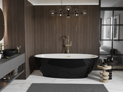 Mexen Bilbao laisvas vonia 180 x 90 cm, balta/juoda, auksinis perpildymas - 51311809075-50