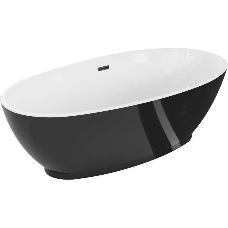 Mexen Bilbao laisvai stovinti vonia 180 x 90 cm, balta/juoda, juodas persipylimas - 51311809075-70