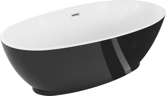 Mexen Bilbao laisvai pastatoma vonia 180 x 90 cm, balta/juoda, šlifuoto nikelio perpylimas - 51311809075-97