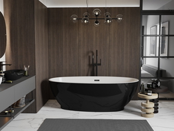 Mexen Bilbao laisvas stovintis vonia 180 x 90 cm, balta/juoda, juodos perpildymo anga - 51311809075-70