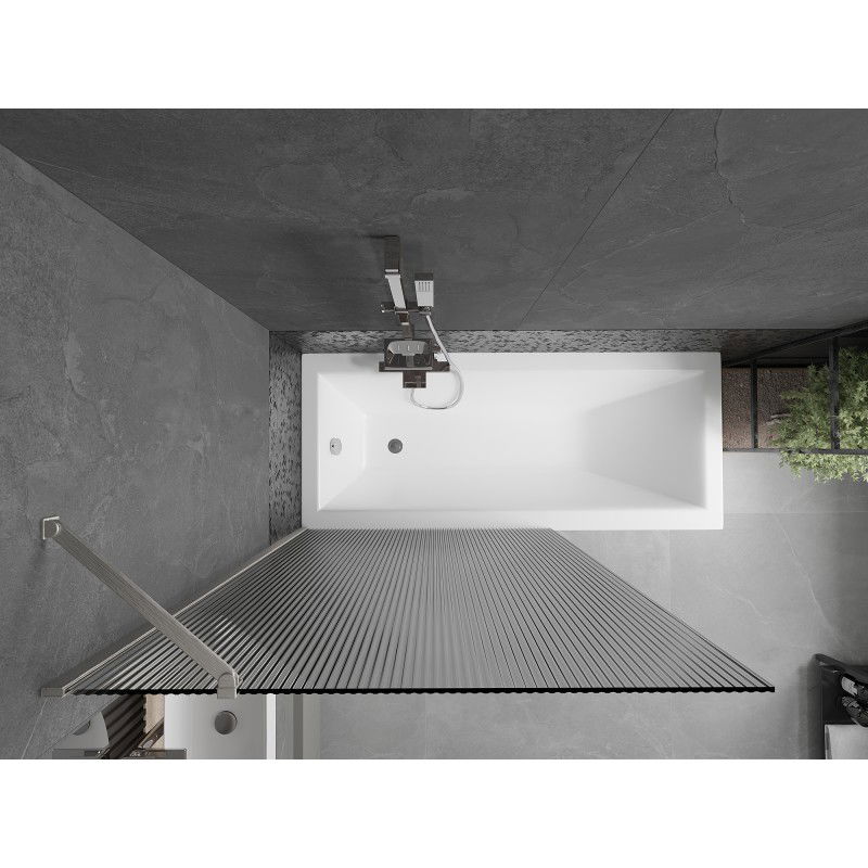 Mexen Next vientisas vonios uždanga, 1 sparno, 100 x 150 cm, brūkšninis raštas, šlifuotas nikelis - 895-100-000-00-09-97