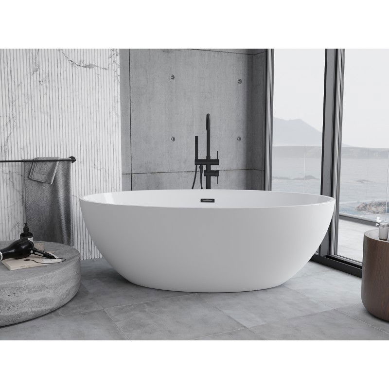 Mexen Nike laisvai stovinti vonia 175 x 100 cm, balta, juodas pertekėjimas - 54071751000-70