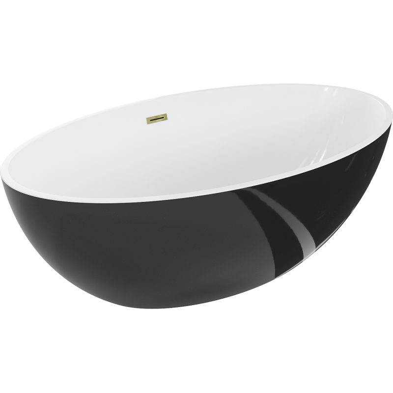 Mexen Nike laisvai pastatoma vonia 175 x 100 cm, balta/juoda, auksiniai persipylimas - 54071751075-50