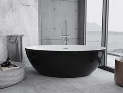 Mexen Nike laisvai pastatoma vonia 175 x 100 cm, balta/juoda, chromuota perpildymo anga - 54071751075-01