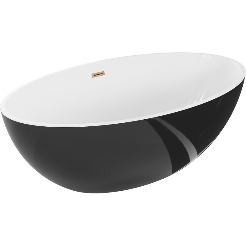 Mexen Nike laisvai pastatoma vonia 175 x 100 cm, balta/juoda, išbėgimas rožinis auksas - 54071751075-60