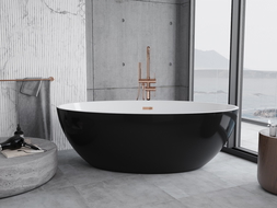 Mexen Nike laisvai pastatoma vonia 175 x 100 cm, balta/juoda, išbėgimas rožinis auksas - 54071751075-60