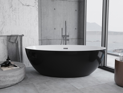 Mexen Nike laisvai stovinti vonia 175 x 100 cm, balta/juoda, Gun Gray šlifuota - 54071751075-66