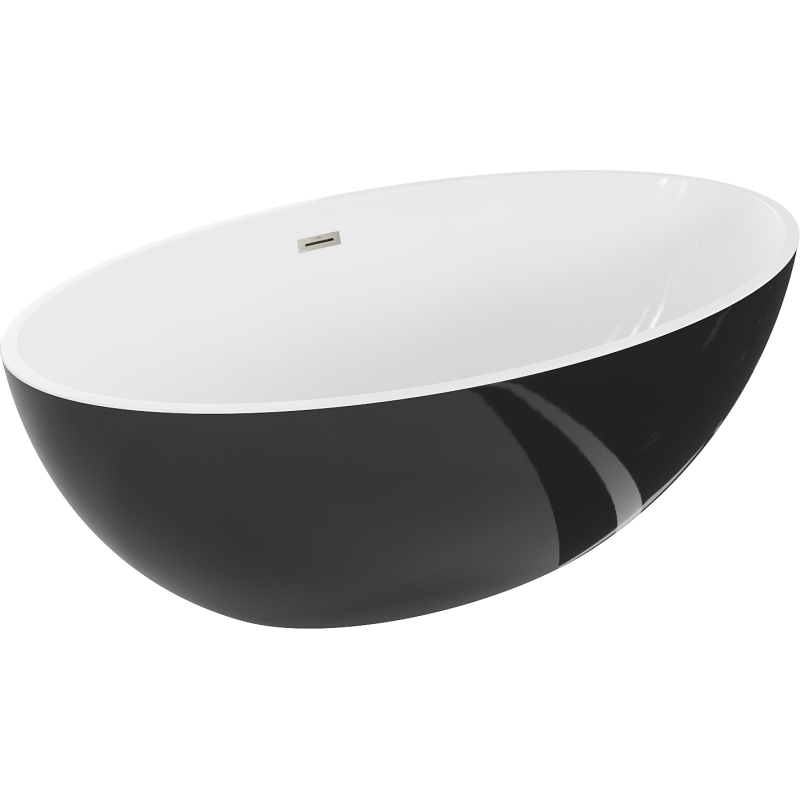 Mexen Nike laisvai stovinti vonia 175 x 100 cm, balta/juoda, šepetėliu nikelis - 54071751075-97