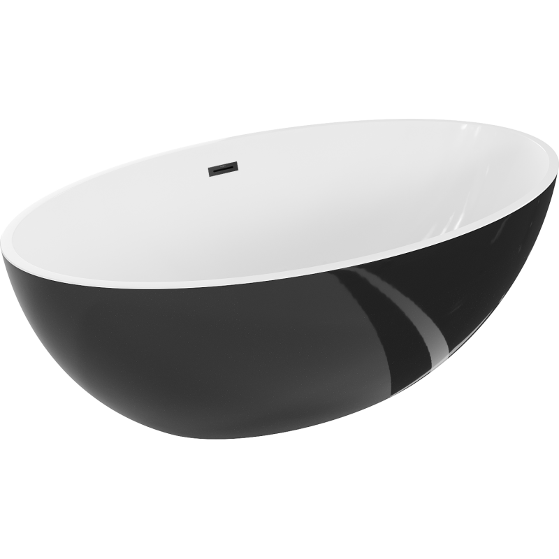 Mexen Nike laisvai pastatoma vonia 175 x 100 cm, balta/juoda, juodas persipylimo - 54071751075-70