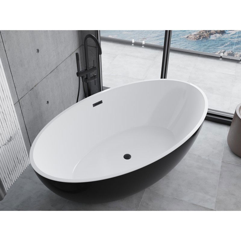 Mexen Nike laisvai pastatoma vonia 175 x 100 cm, balta/juoda, juodas persipylimo - 54071751075-70